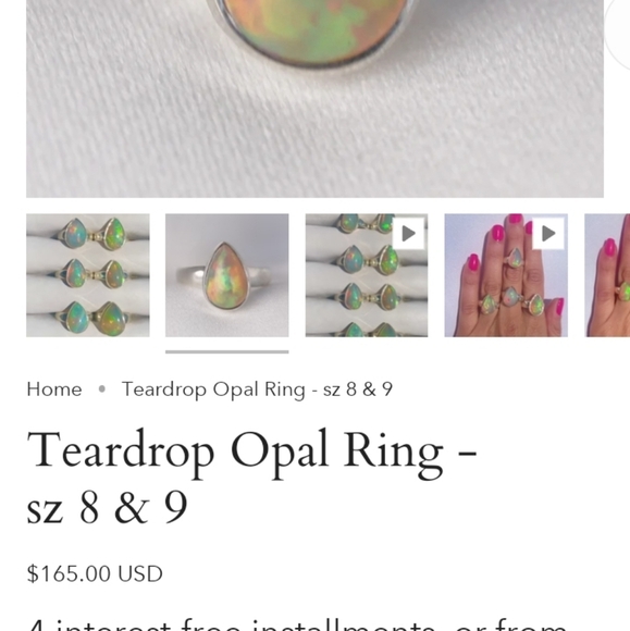 Womans Ethiopian Opal 100% Sterling Silver Large Tear Drop Ring Sz 8 - Picture 15 of 17